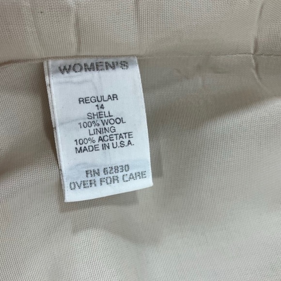 Vintage LANDSEND Womens Blazer Tan Plaid 100% Wool Button Front Cream Tan Blue - Picture 6 of 10